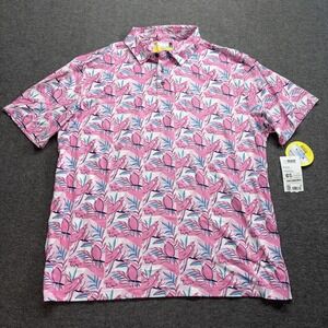 Jack Nicklaus Polo Shirt Men's XL Pink Tropical Birds Print Eco Choice Golf